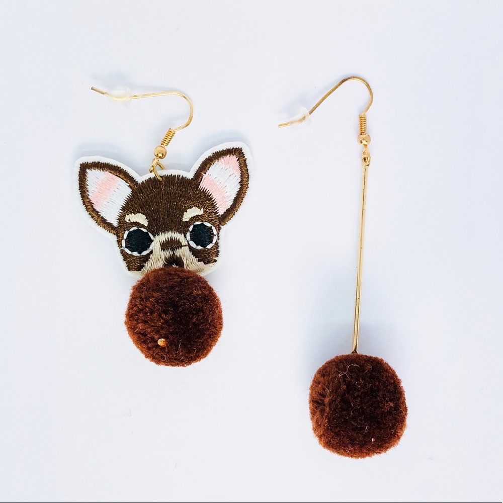 New!Chihuahua /Boston Terrier Dog Pom Pom Earrings